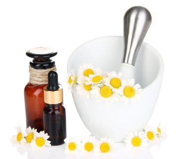 esans ve papatya çiçekleri beyaz izole harcı