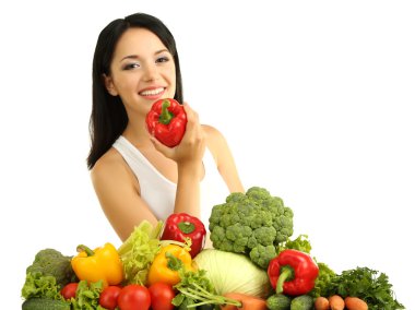 beyaz izole sebze ile kız