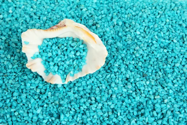Shell on blue crystals of sea salt background — Stock Photo, Image