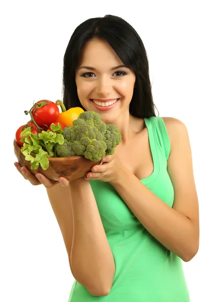 Chica con verduras aisladas en blanco —  Fotos de Stock