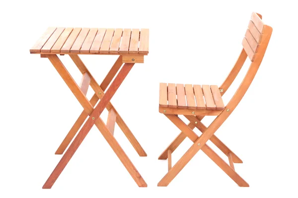 Mesa de madera con silla aislada en blanco —  Fotos de Stock