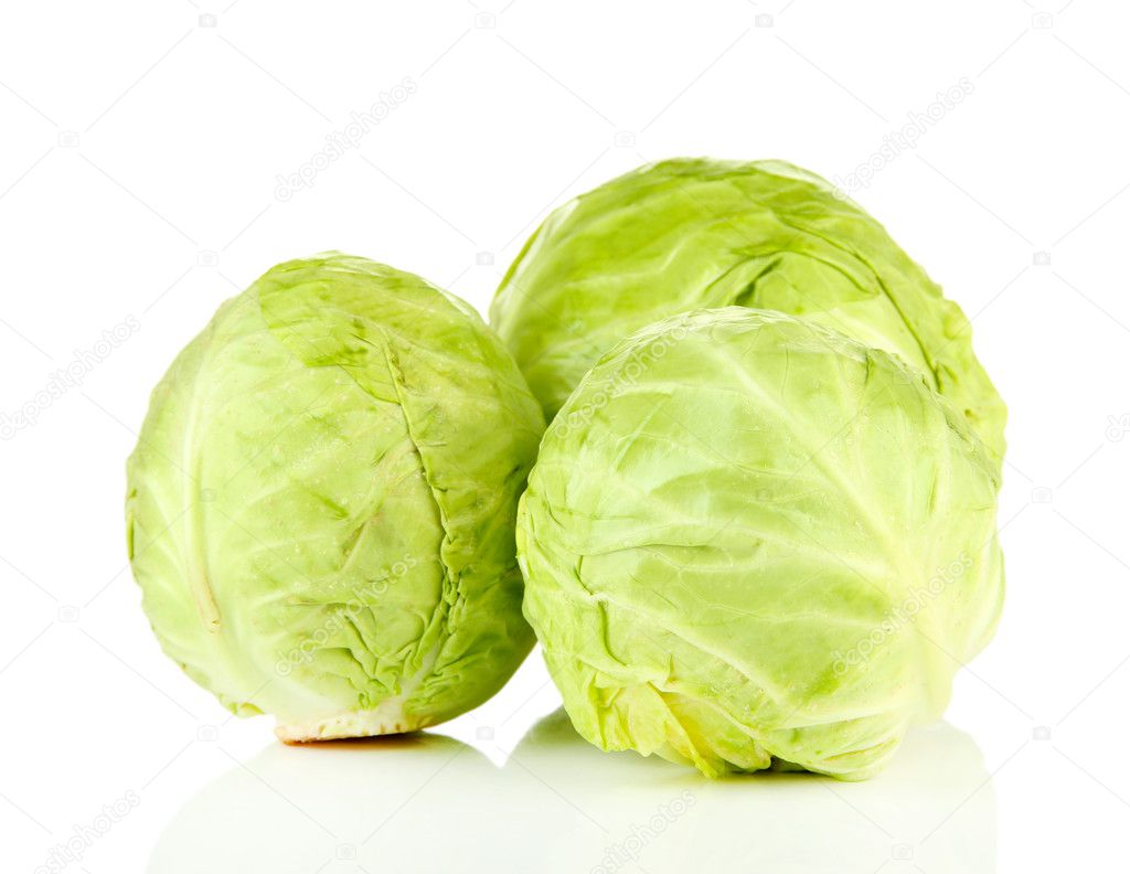 Green cabbage, isolated on white