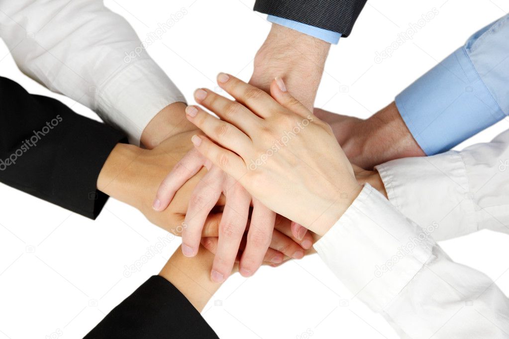 Group of young 's hands isolated on white