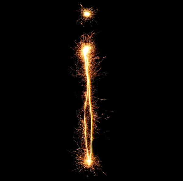 Letter "I" sparklers on black background — Stock Photo, Image