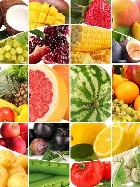 Colagem com frutas e legumes saborosos — Fotografia de Stock