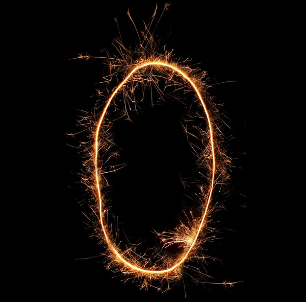 Number "zero" sparklers on black background — Stock Photo, Image