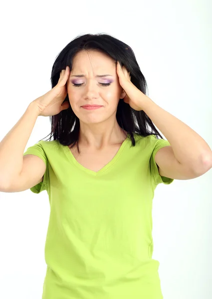 Young woman have headache isolated on white — Stock Photo, Image