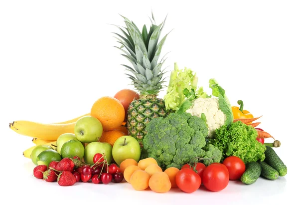 Surtido de frutas y verduras frescas, aisladas en blanco —  Fotos de Stock