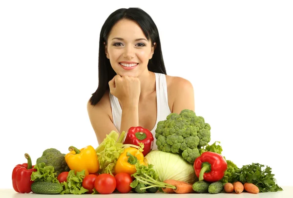 Chica con verduras aisladas en blanco —  Fotos de Stock