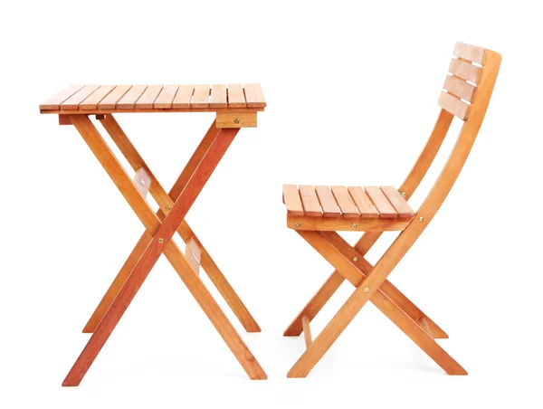 Table en bois avec chaise isolée sur blanc — Photo