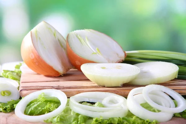 Composition with herbs and onions on nature background — Stock Photo, Image