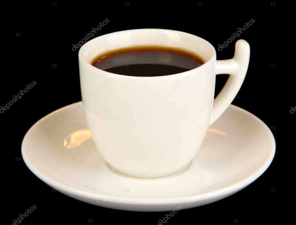 Cup of strong coffee isolated on black