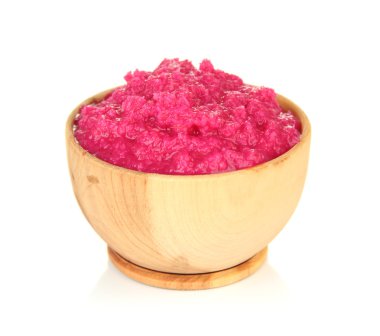 beyaz izole pancar ahşap kase, horseradish sos