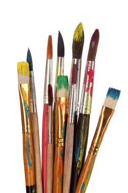 birçok boya portre üzerinde beyaz izole içinde fırça