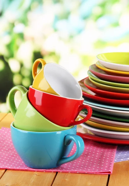 Mountains colorful dishes on napkins on nature background — Stock Photo, Image