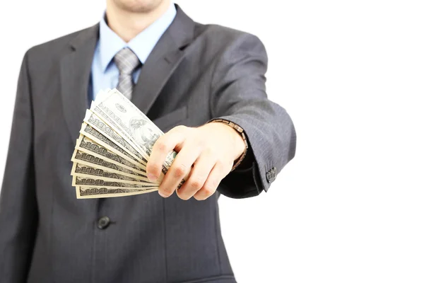 Young businessman with money isolated on whit — Stock Photo, Image