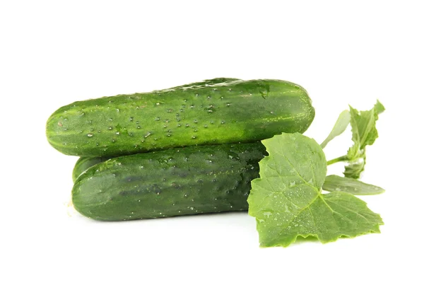 Tasty green cucumbers, isolated on white — Stock Photo, Image