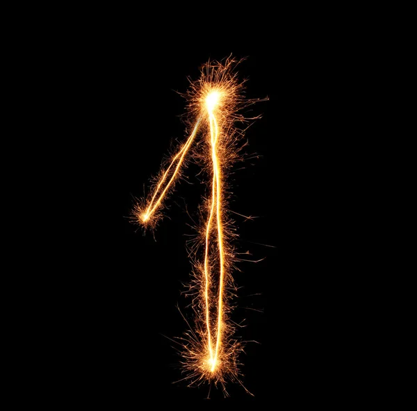 Number "one" sparklers on black background — Stock Photo, Image