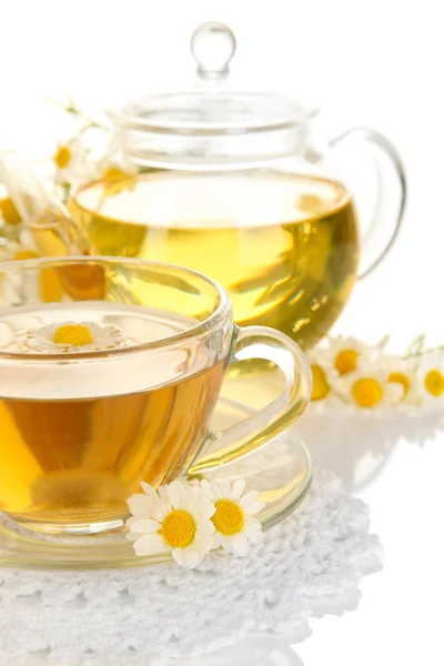 Cup of herbal tea with camomiles close up — Stock Photo, Image