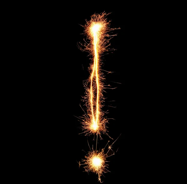 Exclamation mark sparklers on black background — Stock Photo, Image