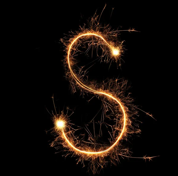 Letter "S" sparklers on black background — Stock Photo, Image