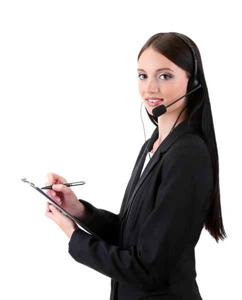 Call center exploitant, geïsoleerd op wit — Stockfoto