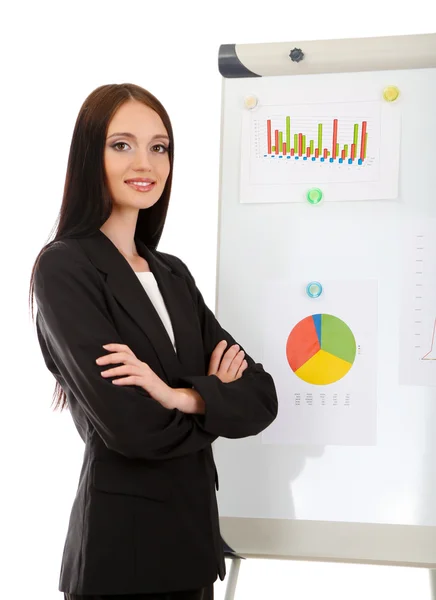 Affärskvinna presenterar på whiteboard. — Stockfoto