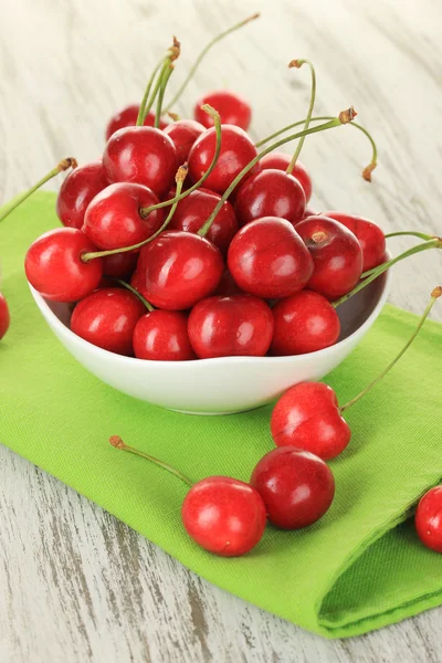 Cherry berries on wooden table close up — Stock Photo, Image