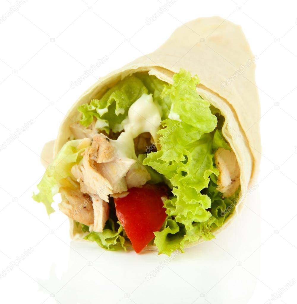 Kebab - grilled meat and vegetables, isolated on white