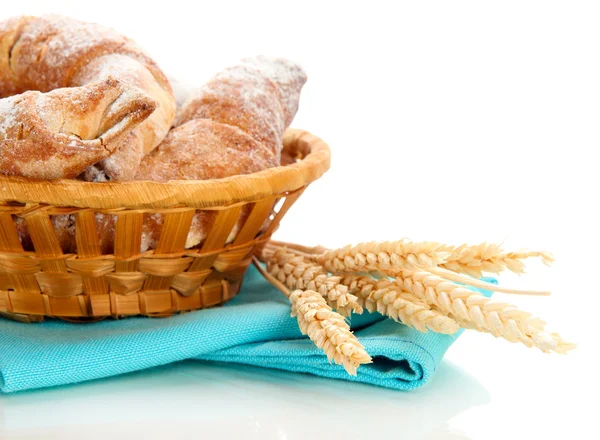 Taste croissants in basket isolated on whit — Stock Photo, Image