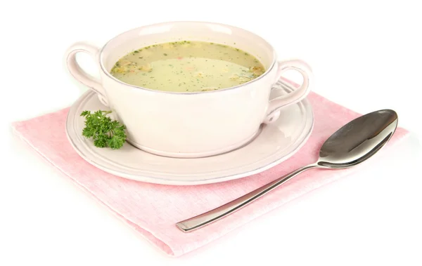 Sopa nutritiva con verduras en sartén aislada sobre blanco — Foto de Stock