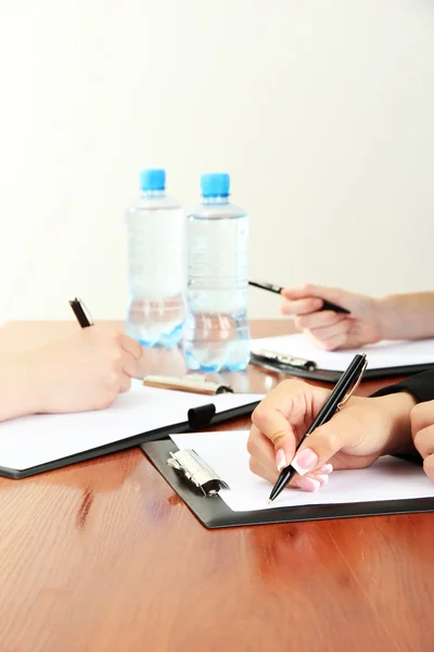 Close up of business hands during teamwork — Stock Photo, Image