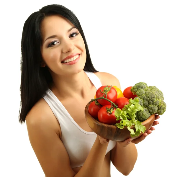 Chica con verduras aisladas en blanco —  Fotos de Stock