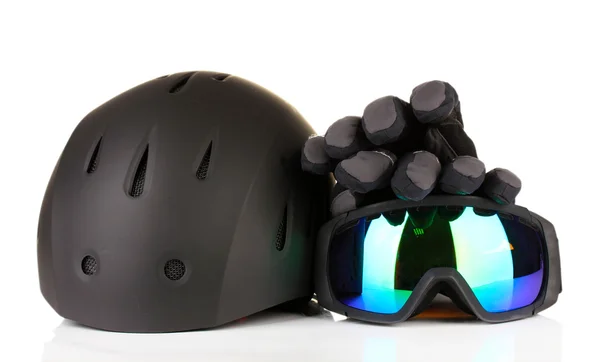 Winter sport glasses, helmet and gloves, isolated on white — Stock Photo, Image