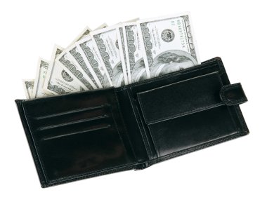 m-cüzdan ile üzerine beyaz izole yüz dolarlık banknot