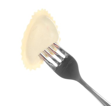 lezzetli köfte üzerine beyaz izole çatal üzerinde