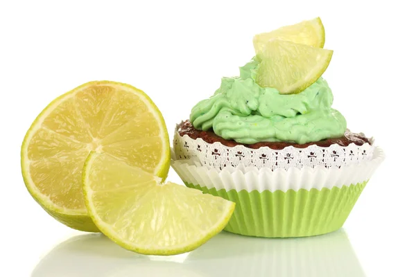 Köstliche schöne Schlüssel Kalk Cupcake isoliert auf weiß — Stockfoto