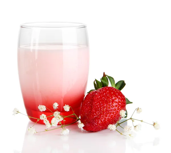 Delicious strawberry yogurt in glass isolated on white — Stock Photo, Image