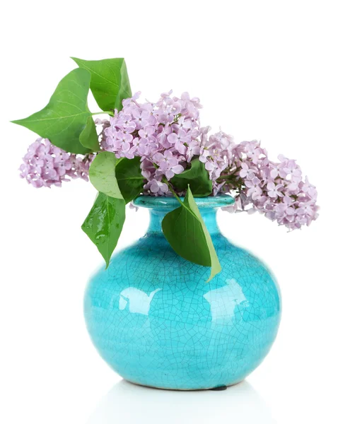 Beautiful lilac flowers in vase, isolated on white — Stock Photo, Image