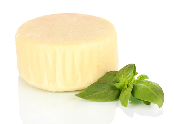 Cheese mozzarella and basil isolated on white — Stock Photo, Image
