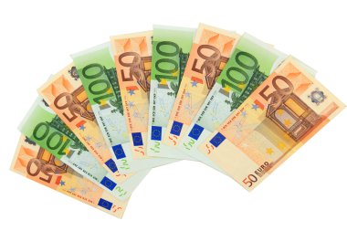 Avro banknotları beyaza izole edildi