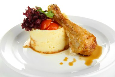 küçük bir kısmı büyük plaka üzerinde beyaz izole gıda