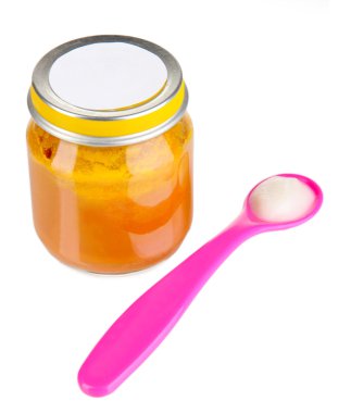 Bebek maması bebek beslenme beyaz izole için renk kaşık