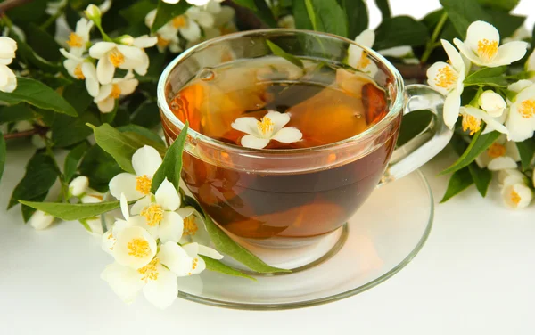 Taza de té con jazmín, aislado sobre blanco —  Fotos de Stock