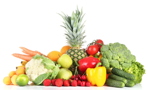 Surtido de frutas y verduras frescas, aisladas en blanco —  Fotos de Stock