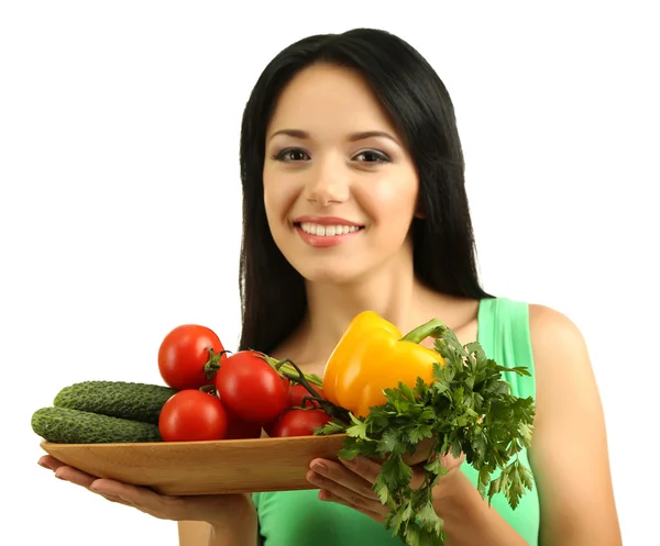 Meisje met groenten geïsoleerd op wit — Stockfoto
