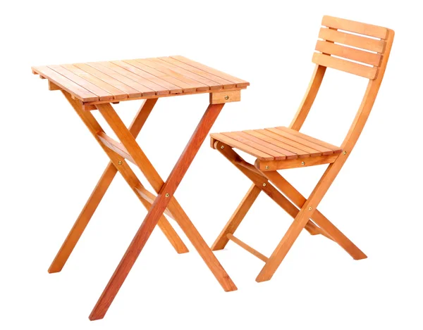 Table en bois avec chaise isolée sur blanc — Photo