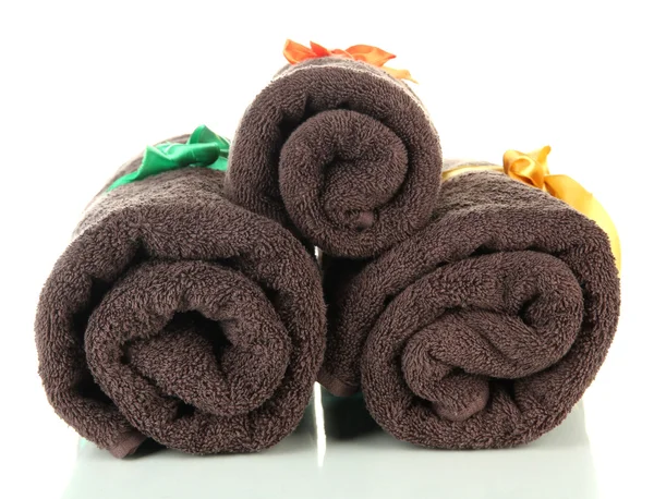 Three rolled towels, isolated on white — Stock Photo, Image
