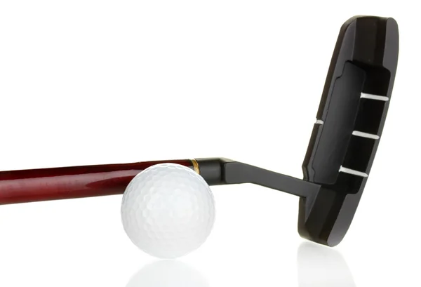 Bola de golfe e motorista isolado no branco — Fotografia de Stock