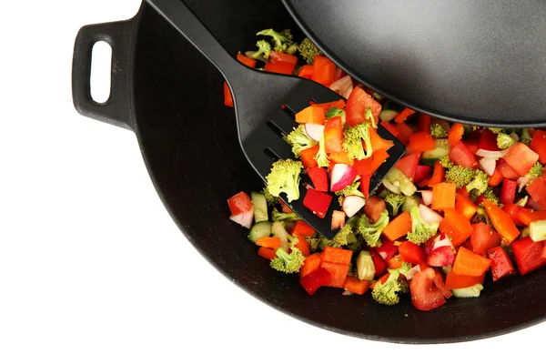 Vegetable ragout in wok, isolated on white — Stock Photo, Image